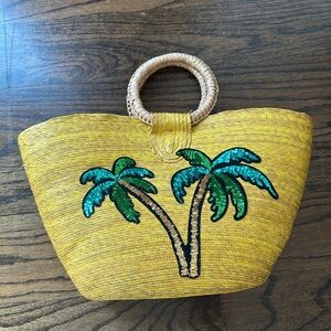 Yellow Palm Tree Embellished Tote Bag